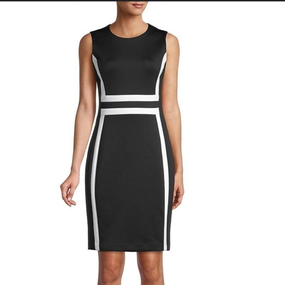 Calvin Klein color block dress in black and white